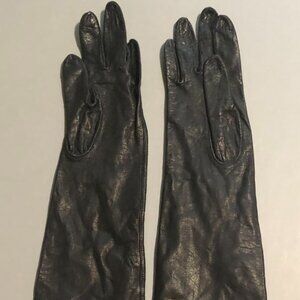 VINTAGE MISS ARIS LONG BLACK LEATHER GLOVES SIZE 6.5 DRIVING OR FORMAL EVENING